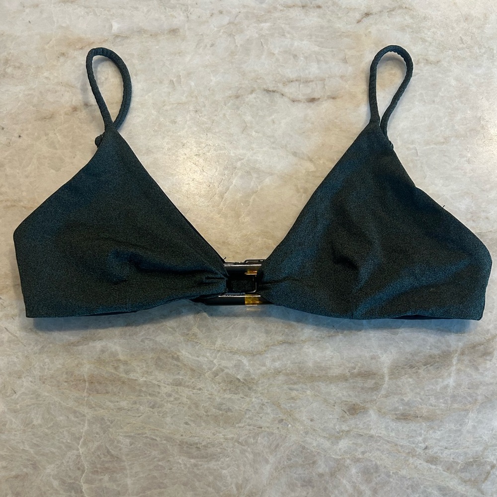 Emerald green boho bikini top with buckle detail